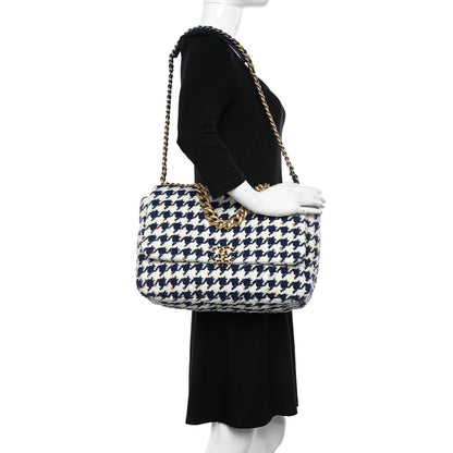 Chanel Tweed Quilted Maxi Chanel 19 Flap Ecru Navy Blue Multicolor 2 of 11