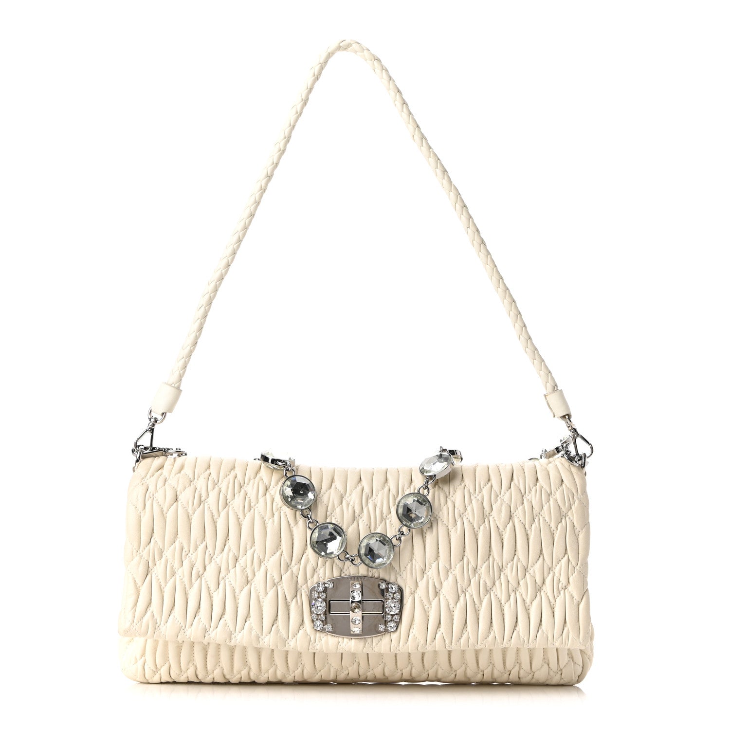 Miu Miu Nappa Matelasse Crystal Flap Clutch White 1 of 8