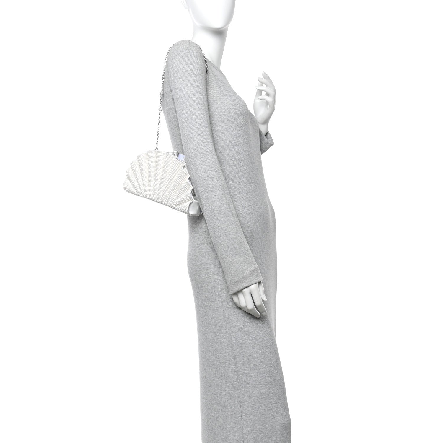 Judith Leiber Satin Pearl Embellished Origami Fan Clutch White 2 of 9