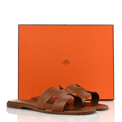 Hermes Box Calfskin Oran Sandals 37 Gold 9 of 9