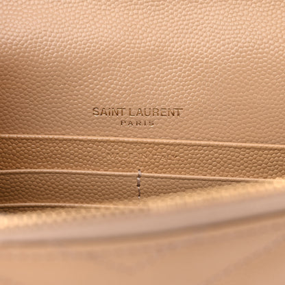 Saint Laurent Grain De Poudre Matelasse Chevron Monogram Envelope Chain Wallet Nude Powder 4 of 13