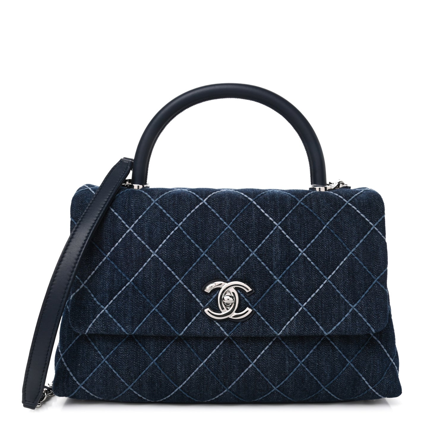 Denim Quilted Small Coco Handle Flap Blue