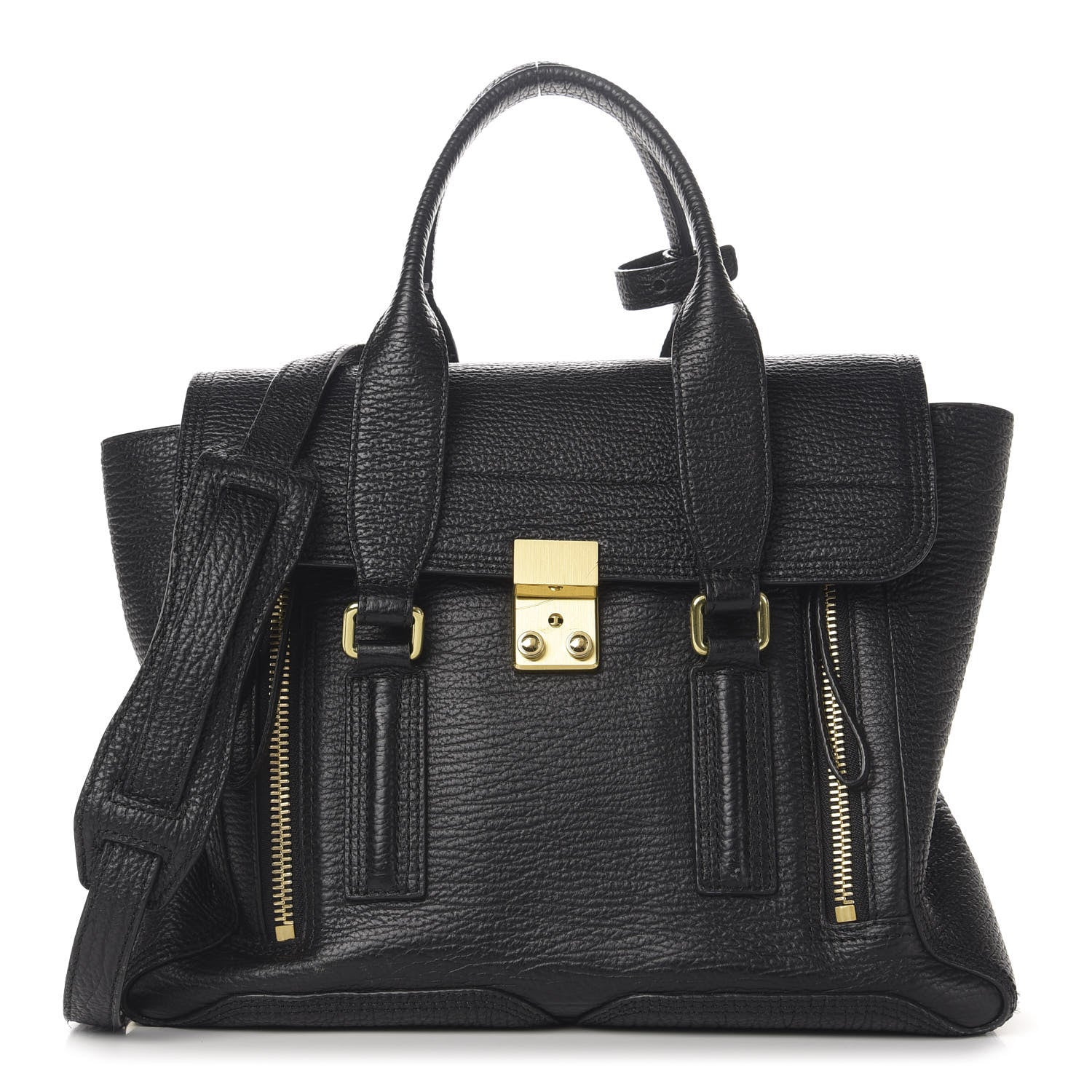 3.1 Phillip Lim 3.1 Textured Calfskin Medium Pashli Satchel Black 1 of 14