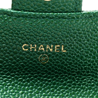 Chanel Metallic Caviar Quilted Flap Card Holder Wallet Green 7 of 9