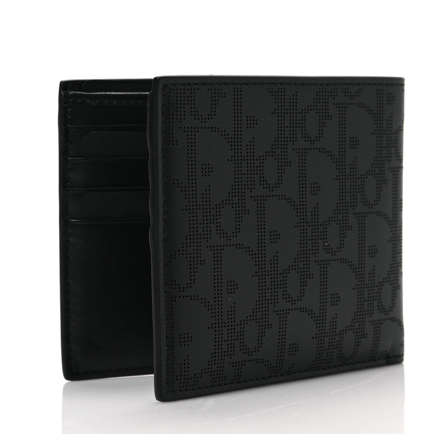 Calfskin Perforated Oblique Bi-Fold Do Galaxy Wallet Black