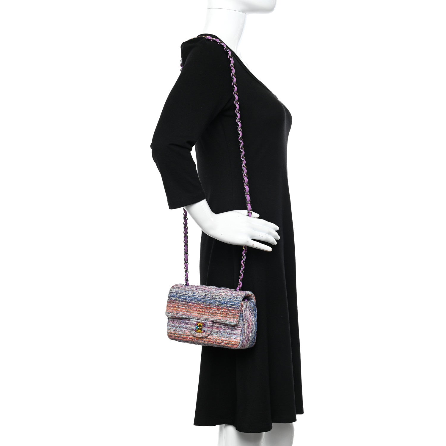 Chanel Tweed Quilted Mini Rectangular Flap Blue Pink Orange 2 of 10