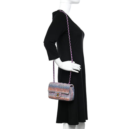 Chanel Tweed Quilted Mini Rectangular Flap Blue Pink Orange 2 of 10