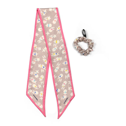 Chanel Silk CC Twilly Hair Scarf Beige Pink 3 of 8