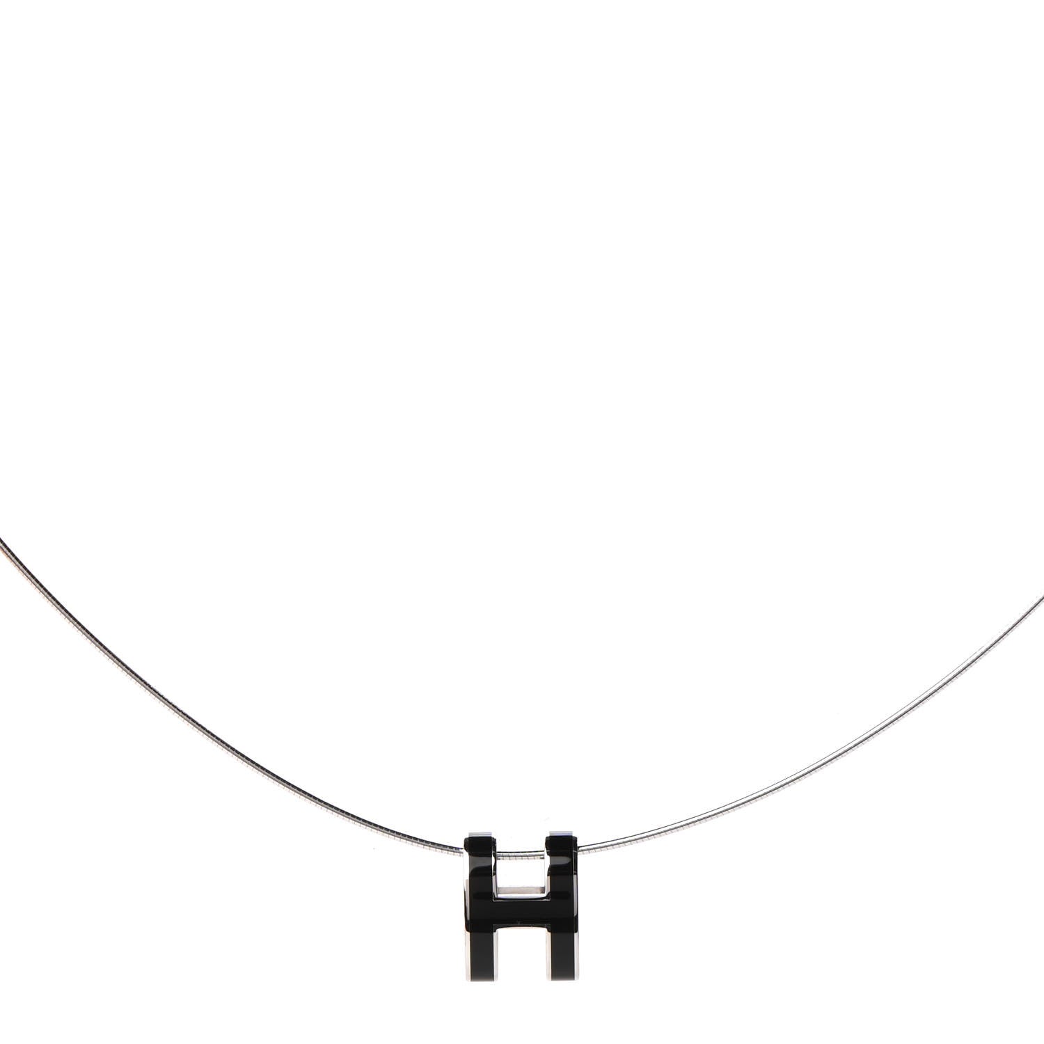 Hermes Lacquered Palladium Pop H Pendant Necklace Black 1 of 7