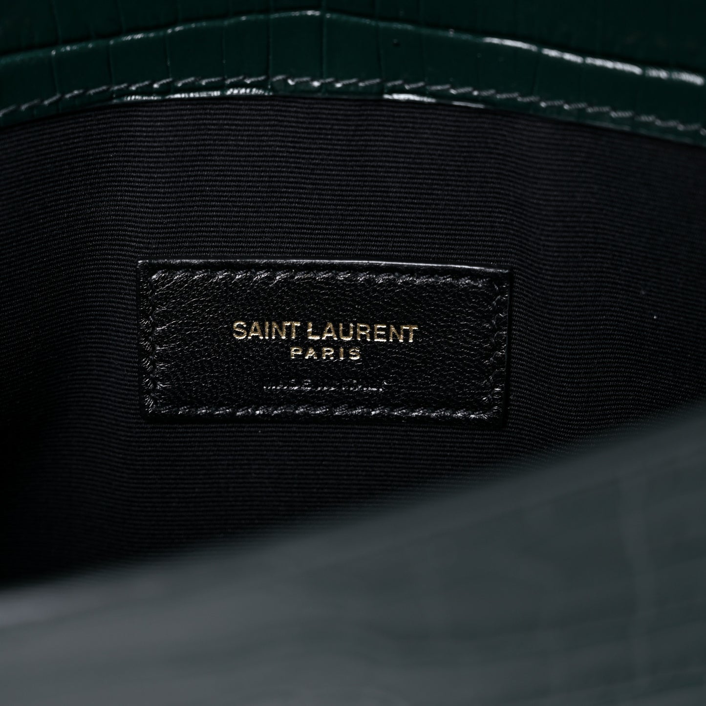 Calfskin Crocodile Embossed Uptown Monogram Clutch Dark Mint