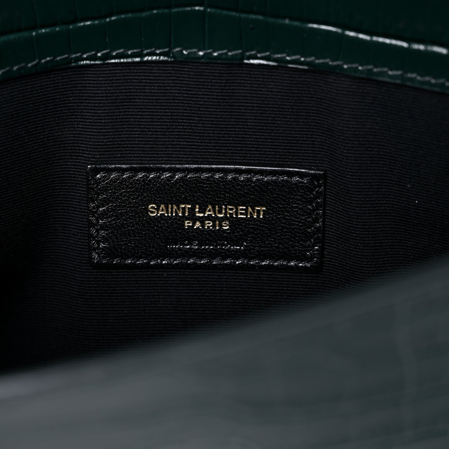 Saint Laurent Calfskin Crocodile Embossed Uptown Monogram Clutch Dark Mint 6 of 8