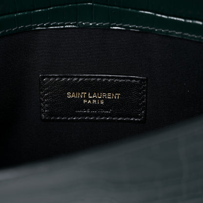 Saint Laurent Calfskin Crocodile Embossed Uptown Monogram Clutch Dark Mint 6 of 8