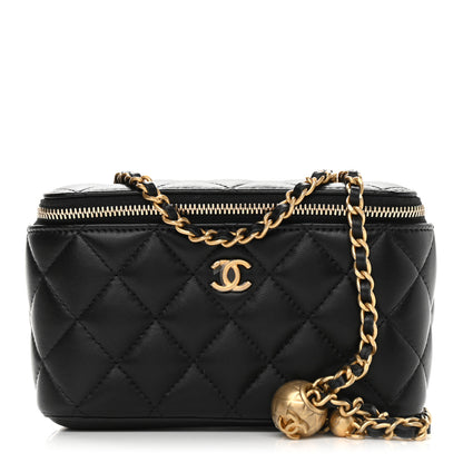 Chanel Lambskin Quilted Pearl Crush Small Vanity Case With Chain Black 1 of 9