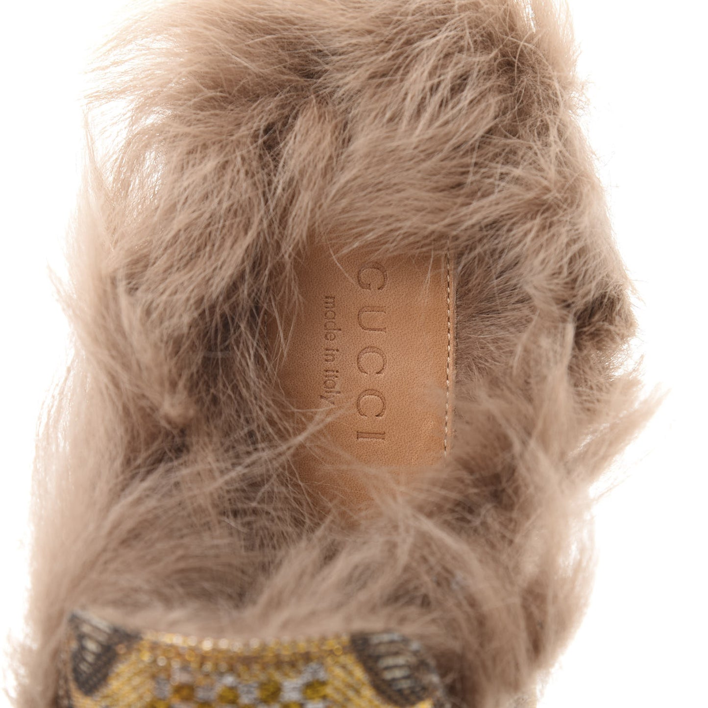 Brocade Fur Womens Princetown Slippers 38.5 Brown