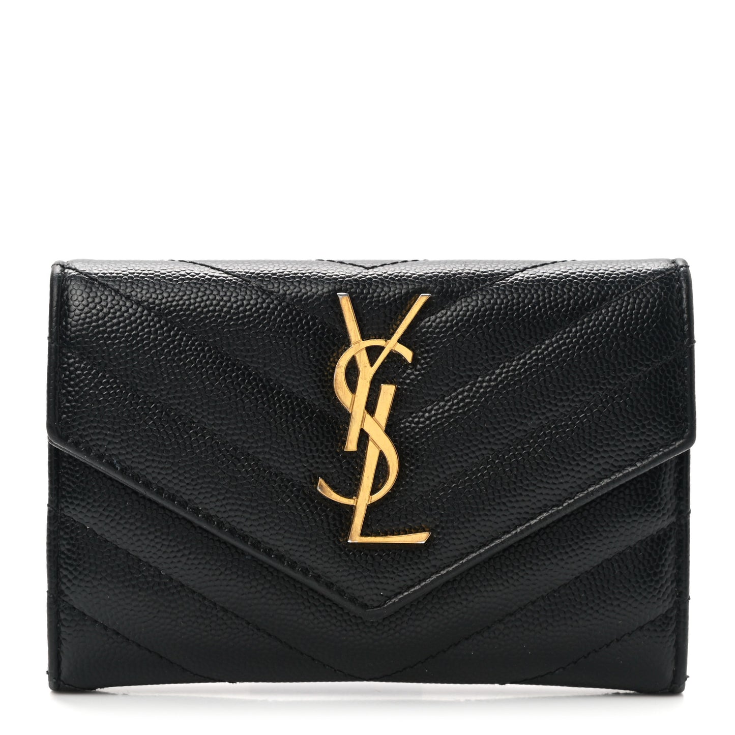 Grain De Poudre Matelasse Chevron Small Monogram Envelope Wallet Black