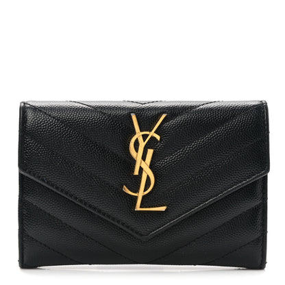 Saint Laurent Grain De Poudre Matelasse Chevron Small Monogram Envelope Wallet Black 1 of 7