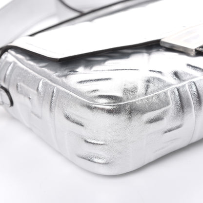 Fendi Vitello Catalan Mirror FF 1974 Embossed Baguette Argento 8 of 9