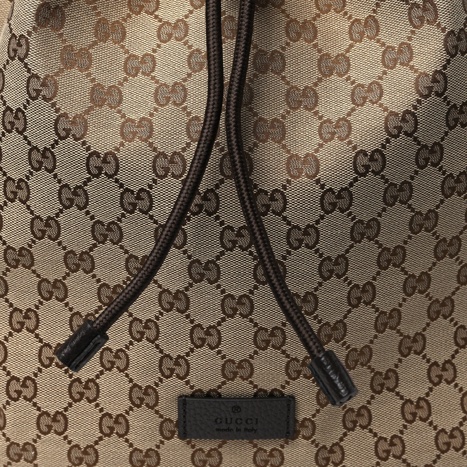 Gucci Monogram Dollar Calfskin O Drawstring Backpack Beige Ebony Testa di Moro Dark Chocolate 8 of 10