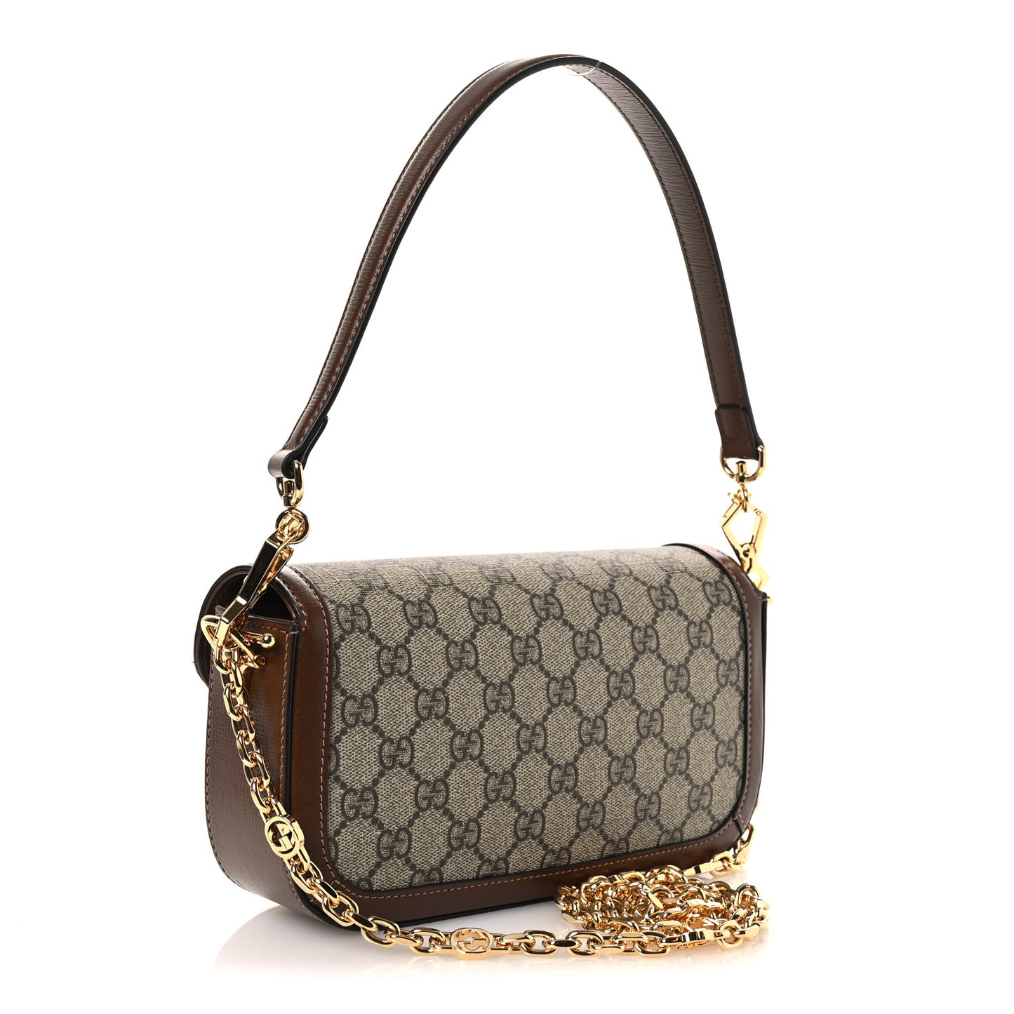 GG Supreme Monogram Small Horsebit 1955 Chain Shoulder Bag Beige Ebony Brown Sugar