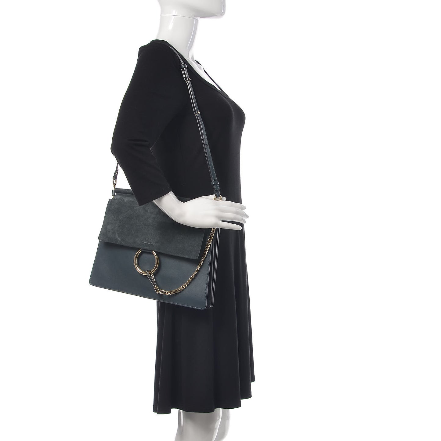 Suede Calfskin Medium Faye Shoulder Bag Silver Blue