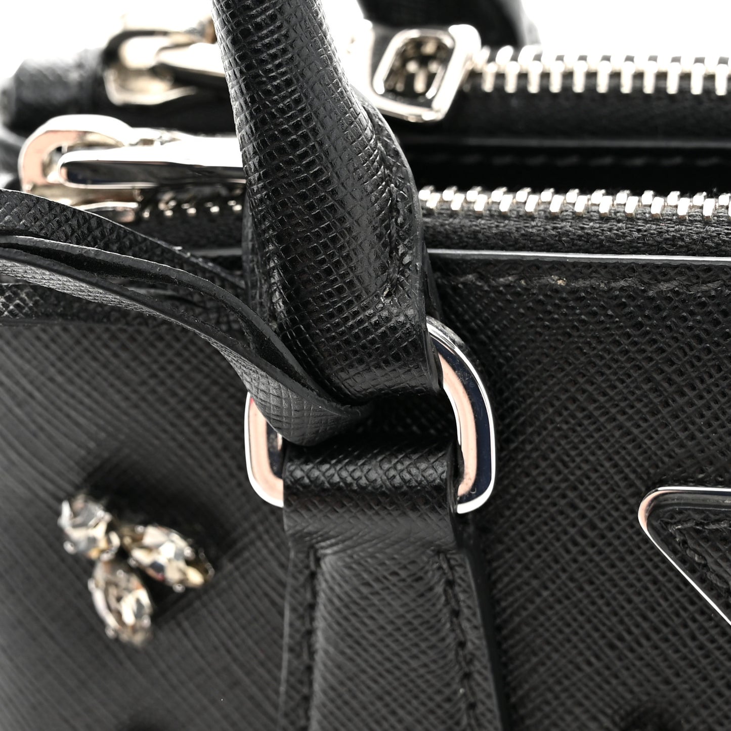 Saffiano Lux Crystal Mini Galleria Double Zip Tote Black