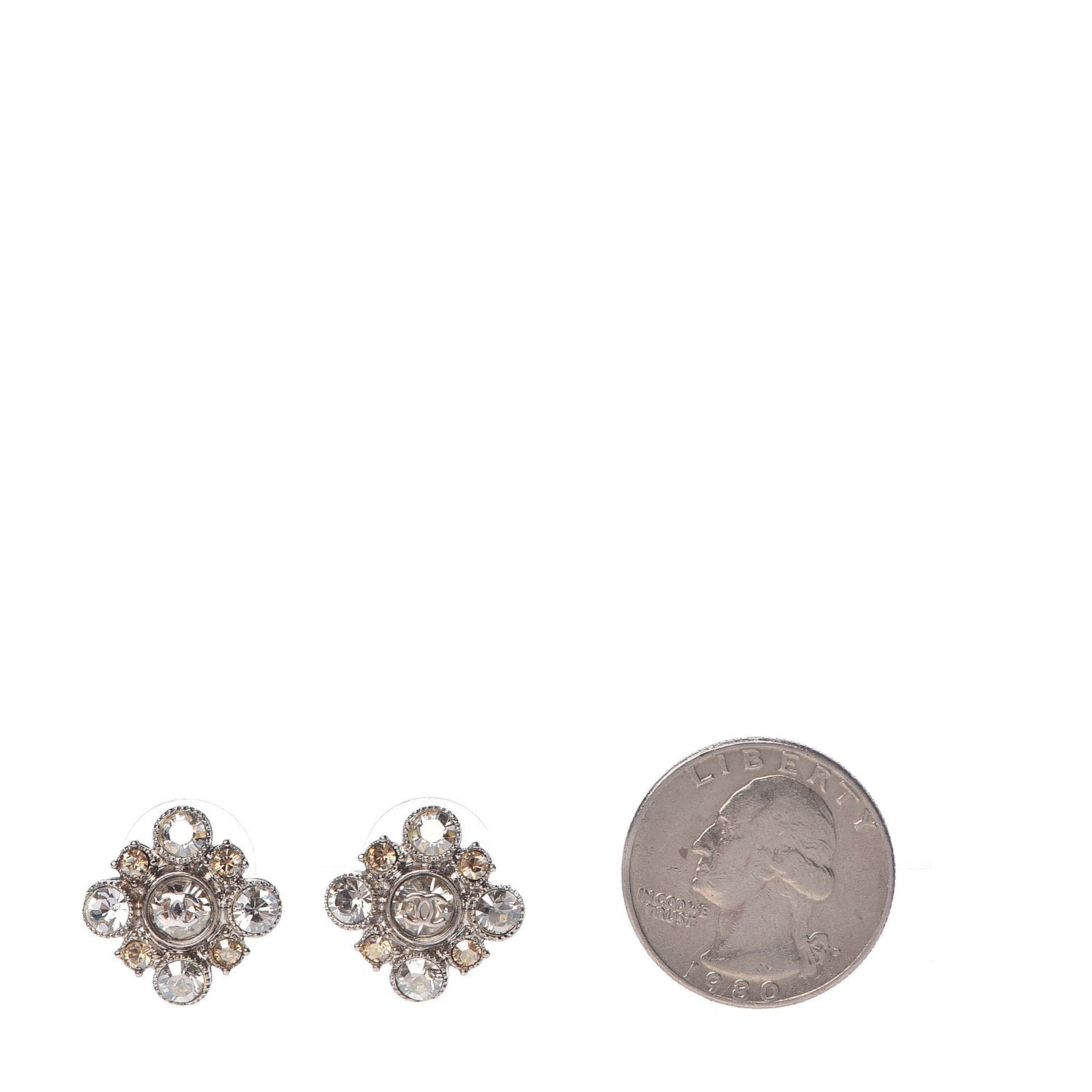 Crystal CC Flower Earrings Silver