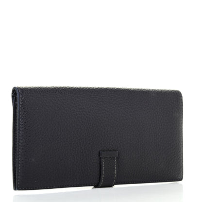 Hermes Taurillon Clemence Bearn Gusset Wallet Bleu Marine 2 of 6