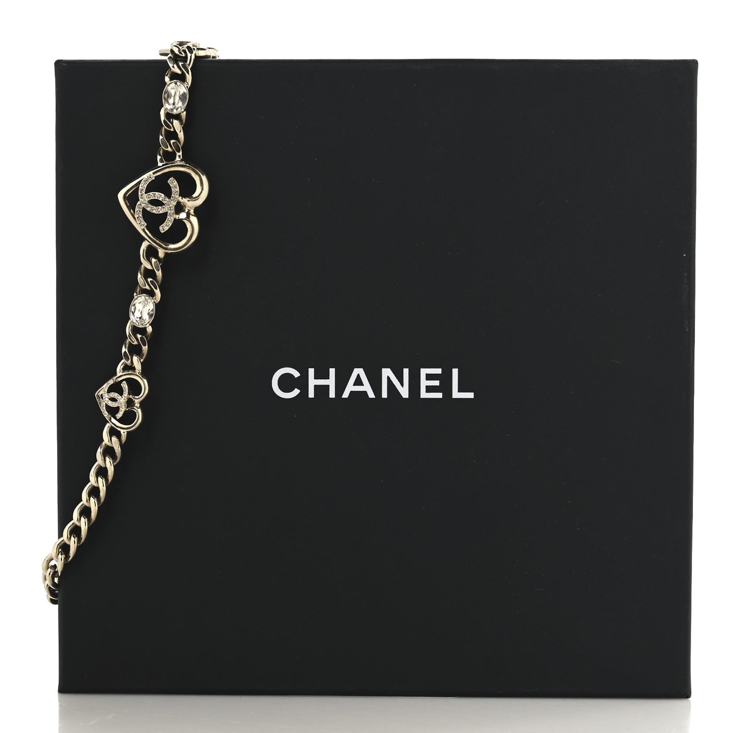 Metal Crystal Heart CC Chain Necklace Gold