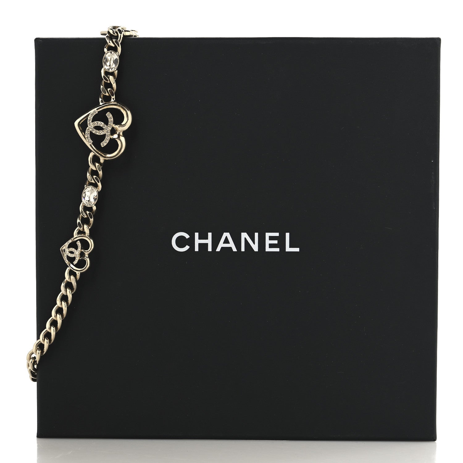 Chanel Metal Crystal Heart CC Chain Necklace Gold 5 of 5