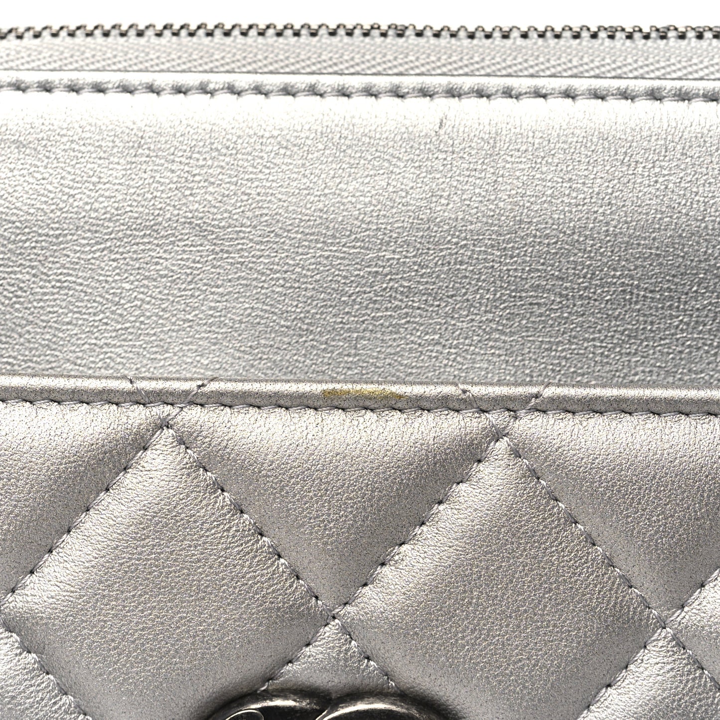 Metallic Lambskin Quilted Clutch With Chain Silver
