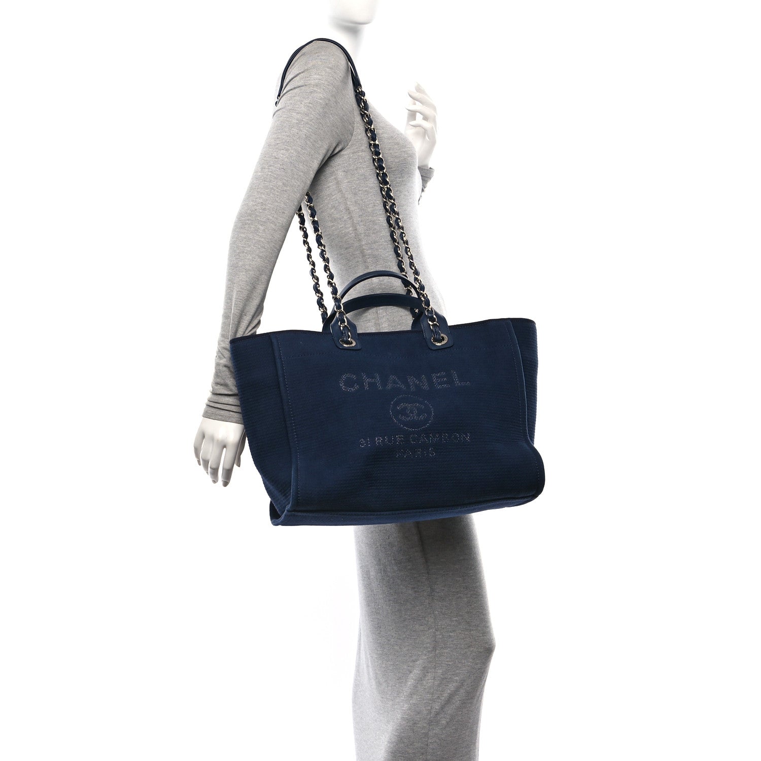 Chanel Mixed Fibers Calfskin Medium Deauville Tote Dark Blue 2 of 11