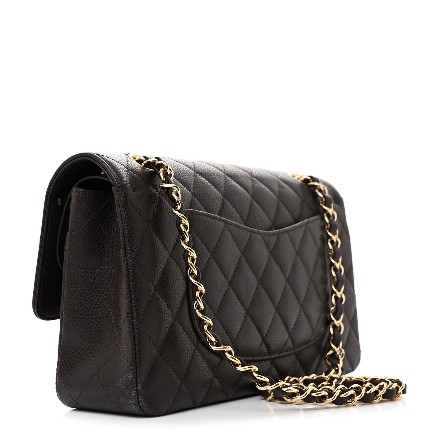 Caviar Quilted Medium Double Flap Brown