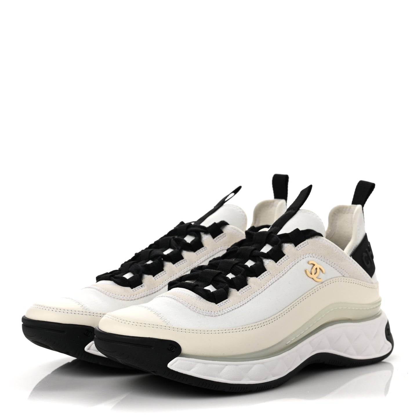 Velvet Calfskin Mixed Fibers CC Sneakers 39 Ivory Black