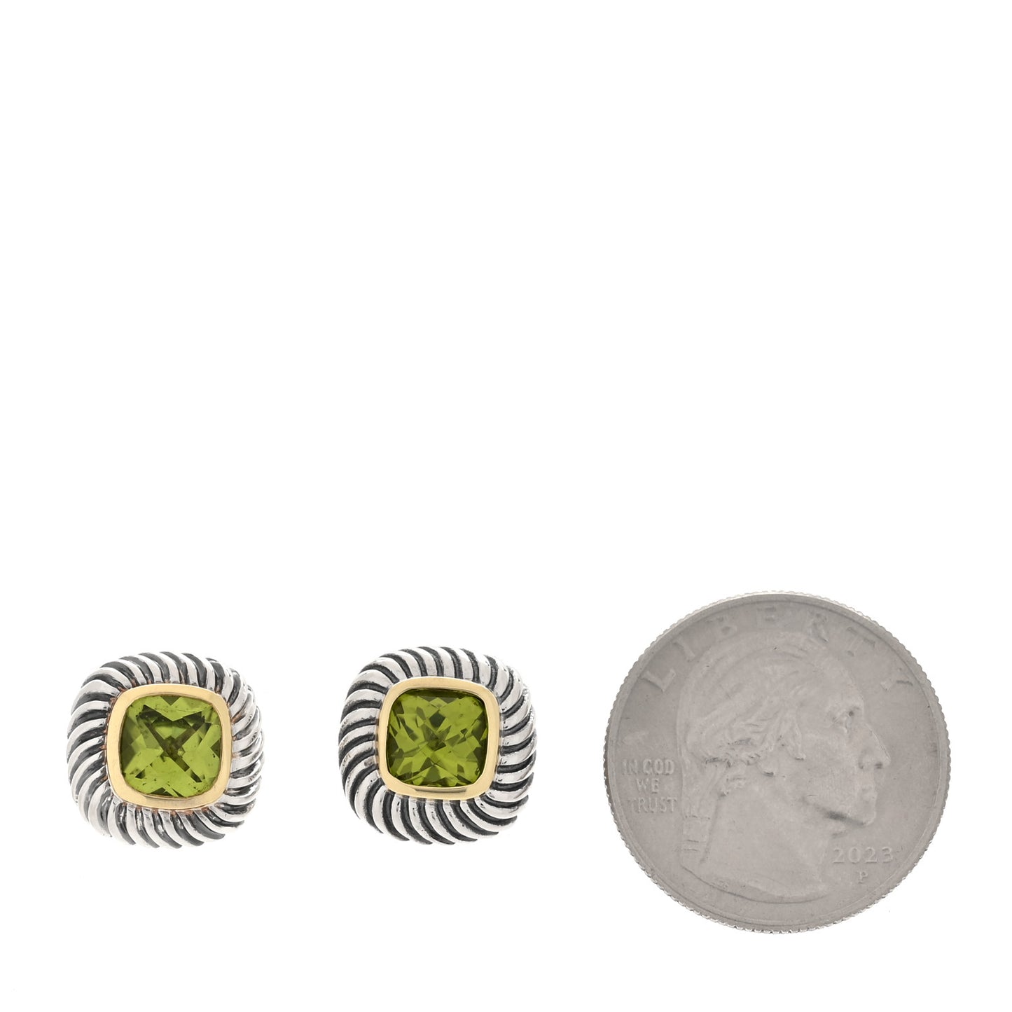 Sterling Silver 14K Yellow Gold Peridot 7mm Albion Cable Earrings
