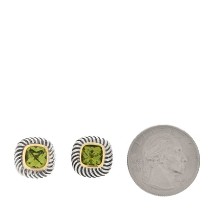 David Yurman Sterling Silver 14K Yellow Gold Peridot 7mm Albion Cable Earrings 2 of 4