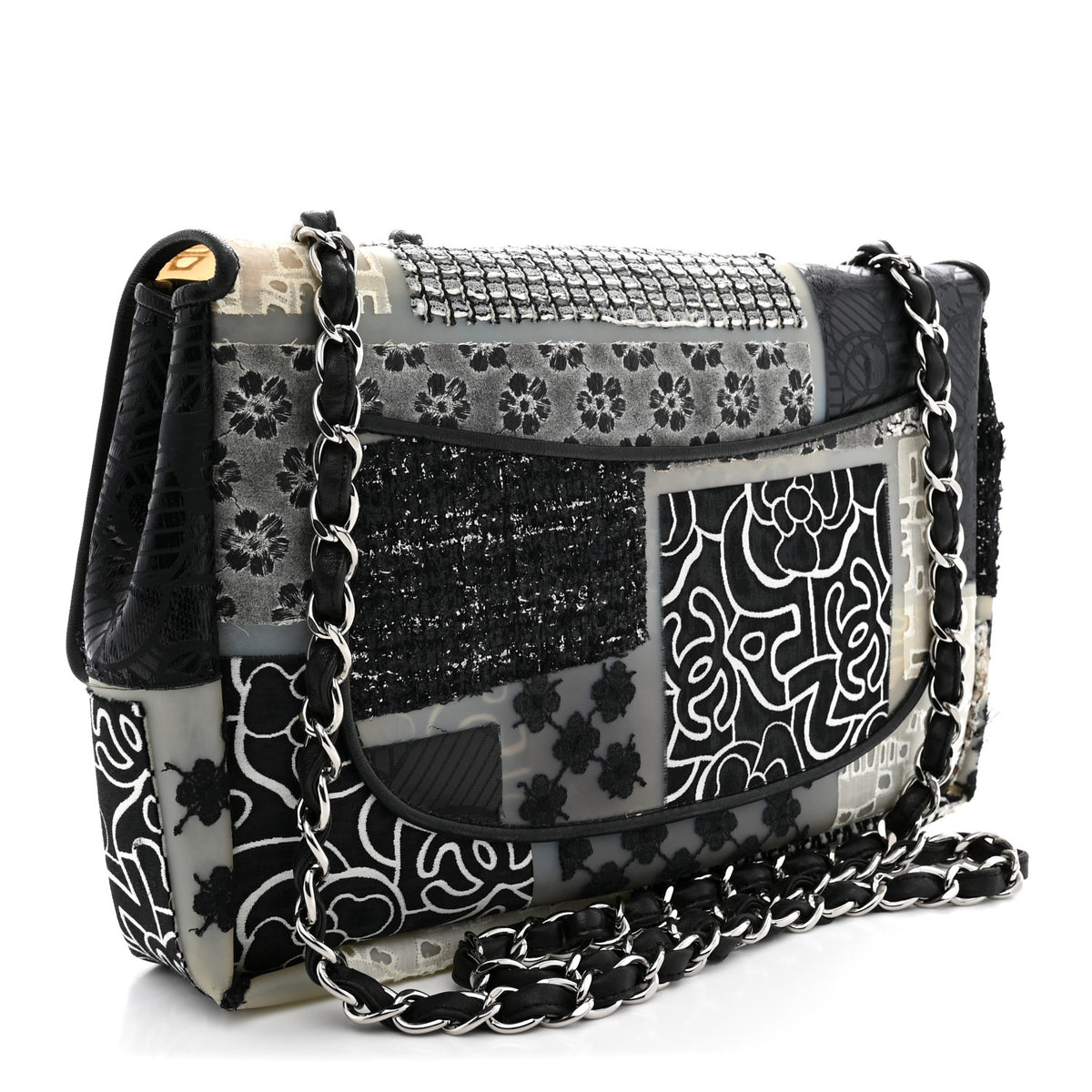 PVC Tweed Patchwork Jumbo Single Flap Black