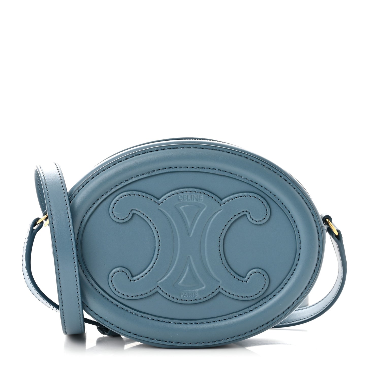 Smooth Calfskin Cuir Small Triomphe Oval Crossbody Purse Denim