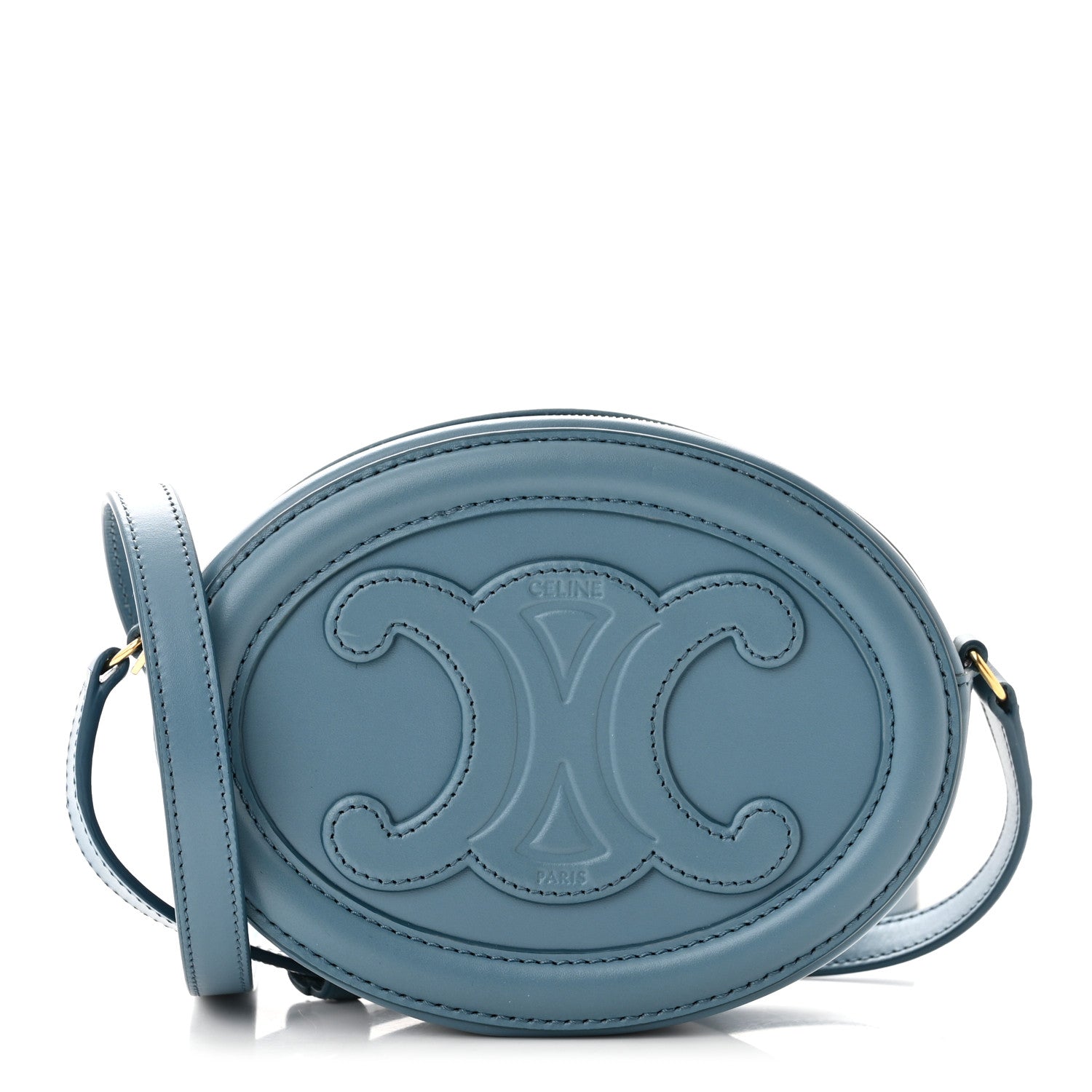 Celine Smooth Calfskin Cuir Small Triomphe Oval Crossbody Purse Denim 1 of 10
