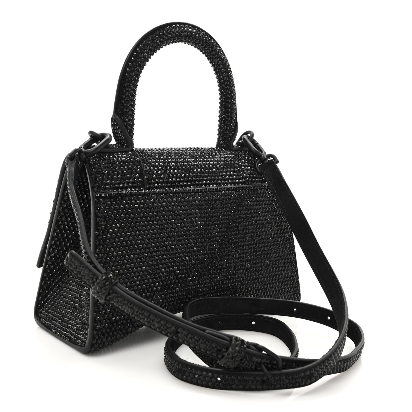 Strass Suede Hourglass Top Handle Bag XS Black Jet