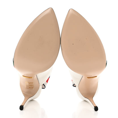 Gucci Malaga Kid Web Sylvie High Heel Slingback Pumps 36.5 White 5 of 9