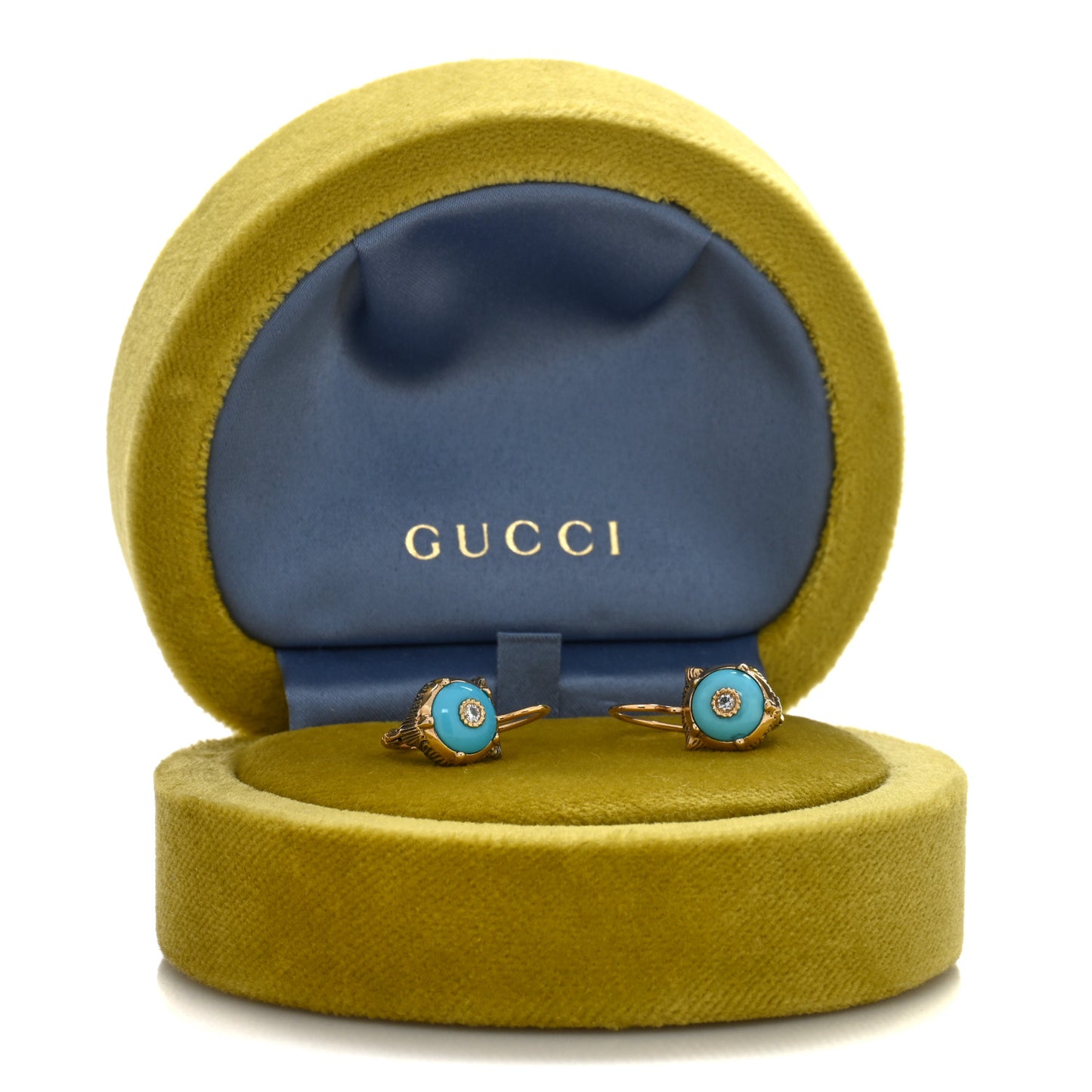18K Yellow Gold Diamond Turquoise Le Marche Des Merveilles Feline Earrings