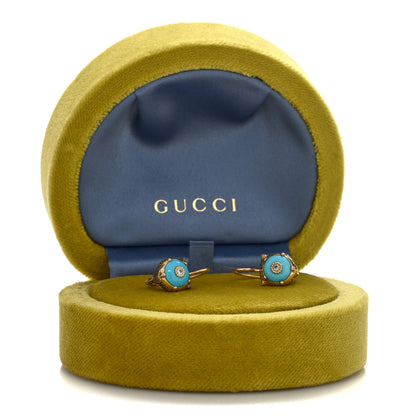 Gucci 18K Yellow Gold Diamond Turquoise Le Marche Des Merveilles Feline Earrings 5 of 5