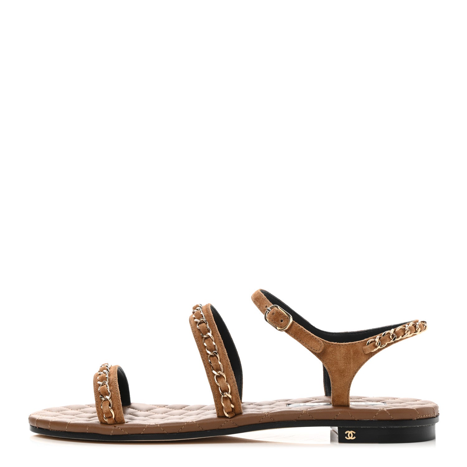 Chanel Suede Calfskin Chain Sandals 41 Brown 1 of 9