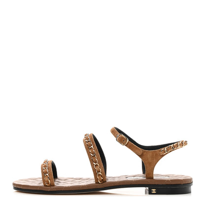 Chanel Suede Calfskin Chain Sandals 41 Brown 1 of 9
