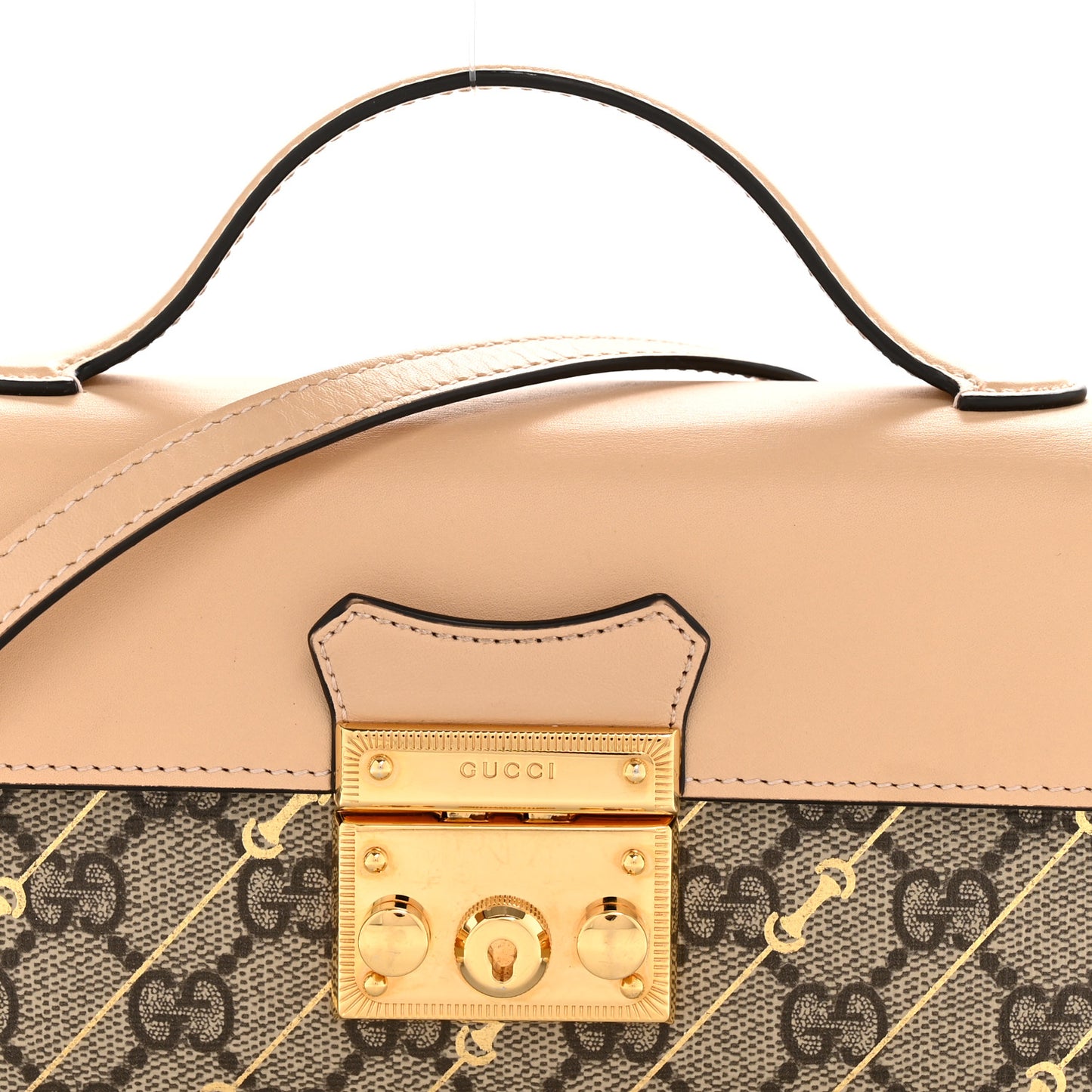 GG Supreme Monogram Calfskin Horsebit Print Mini Padlock Top Handle Shoulder Bag Beige Ebony Light Pink