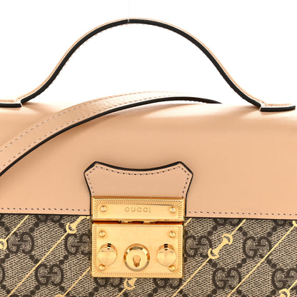 Gucci GG Supreme Monogram Calfskin Horsebit Print Mini Padlock Top Handle Shoulder Bag Beige Ebony Light Pink 8 of 14