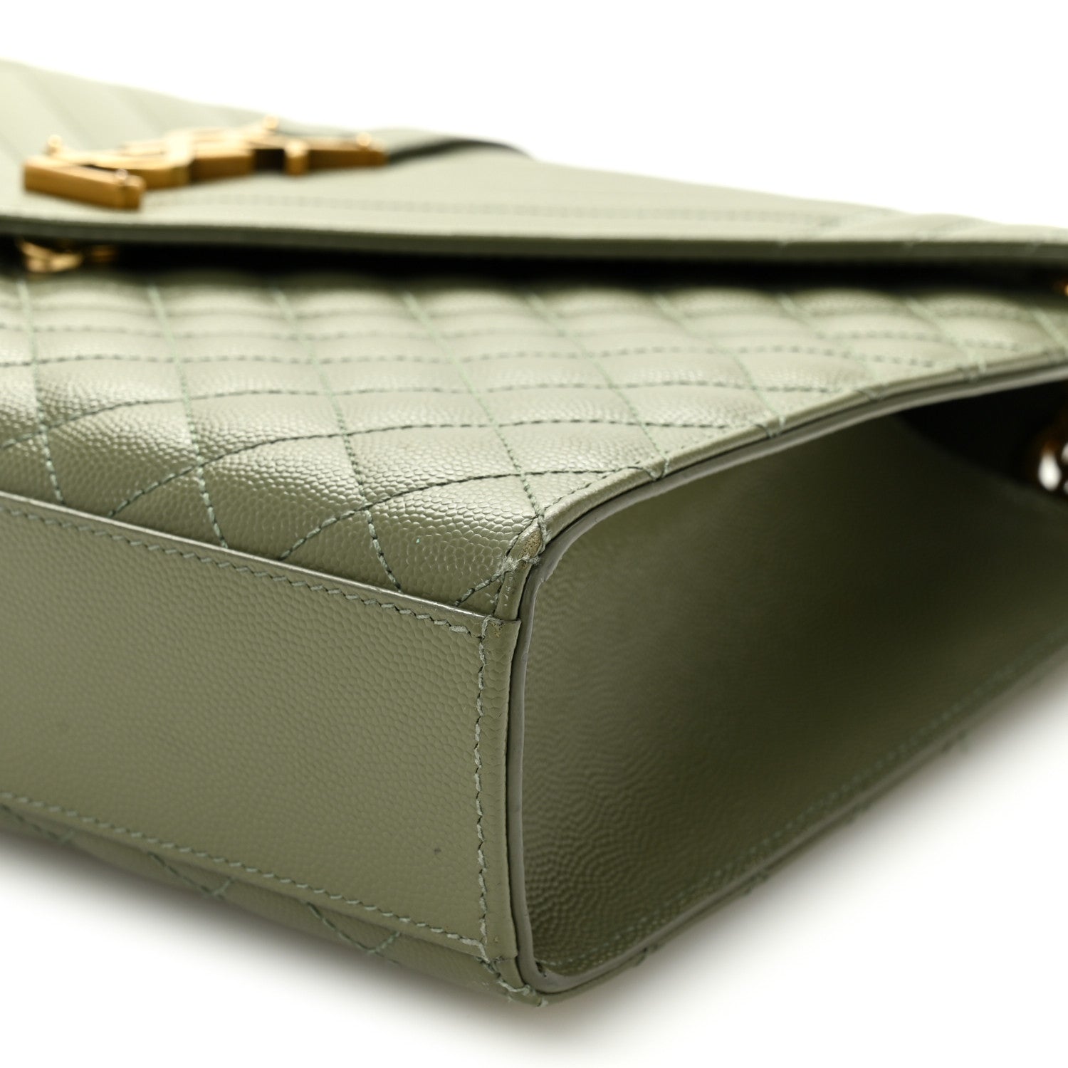 Saint Laurent Grain De Poudre Textured Mixed Matelasse Large Triquilt Monogram Satchel Light Sage 10 of 12