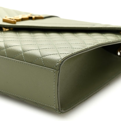 Saint Laurent Grain De Poudre Textured Mixed Matelasse Large Triquilt Monogram Satchel Light Sage 10 of 12