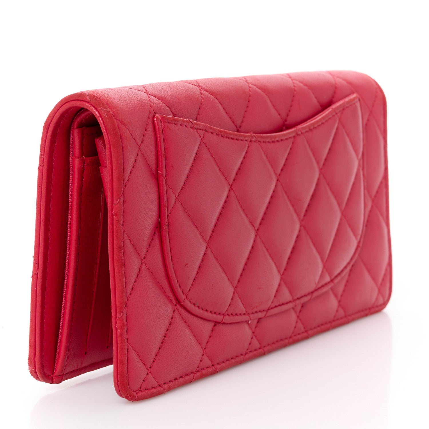 Chanel Lambskin Quilted Yen Wallet Red 3 of 10