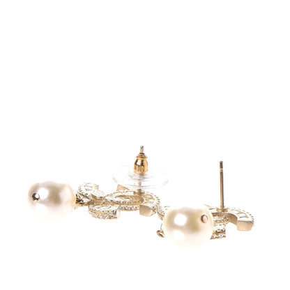 Chanel Crystal Pearl CC Drop Earrings Gold 5 of 6
